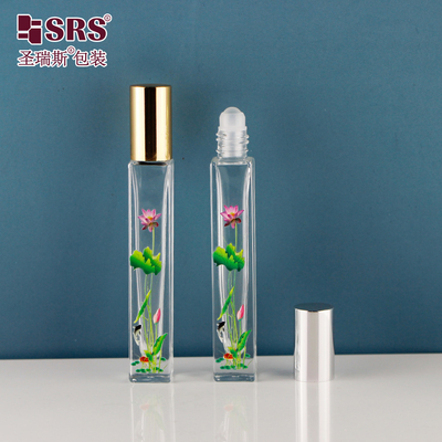 10ml τετραγωνικό σχήμα κυλίνδρους σε μπουκάλια με 3D εκτύπωση λουλούδια κυλίνδρους μπουκάλι μπάλα