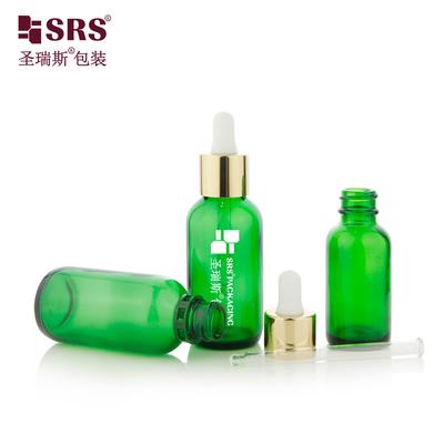30ML 60ML έτοιμα για αποστολή κενά πράσινο χρώμα μπουκάλια γυαλιού αλουμινίου ώμου με σταγονόμετρο