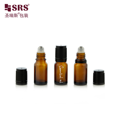 10 ml Μίνι κενό στρογγυλό γυάλινο μπουκάλι κεχριμπάρι με ατσάλινη σφαίρα παιδικής προστασίας για αιθέρια έλαια