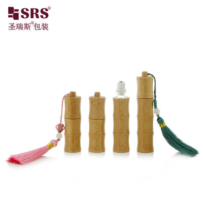 BG-5ML 10ML Unique Design Bamboo Glass Perfume Roll On Bottle With Hook Key Chain